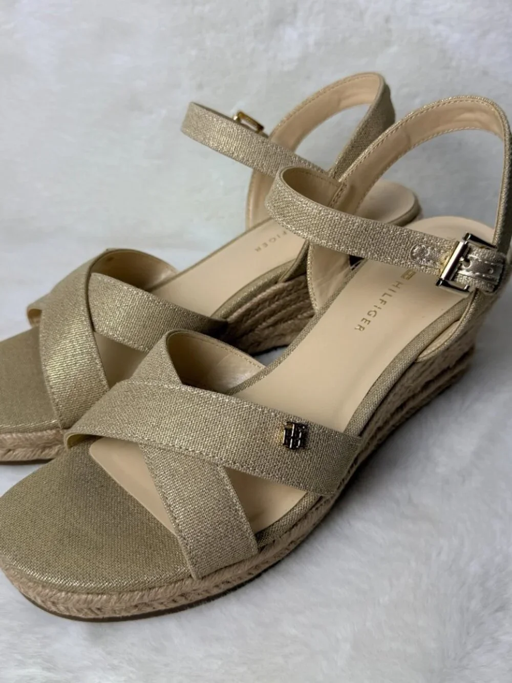 Tommy Hilfiger Genea Gold Shimmer Espadrille Wedges